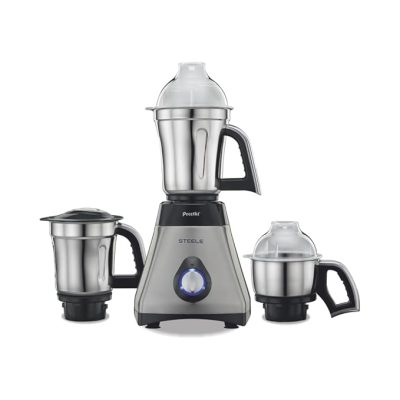 Preethi Steele 110V Mixer Grinder for Kitchen | 3 Jar, 550W Mixie| Perfect for Grinding | Silver/Black (MG 206) – Only use in USA & Canada