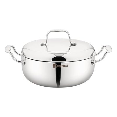 Bergner Argent Saiba Triply Stainless Steel Multi Purpose Casserole/Stainless Steel Casserole with Curved Shape Lid