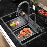 Multifunction Kitchen Sink With Anti Scratch Honeycomb Design, Integrated Waterfall & Pull-Down Faucet Set-Stainless Steel Sink With Cup Washer And Drain Baskets